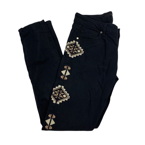 HARPER 4 27 EMBROIDERED SKINNY JEANS JEGGINGS Black Boho - Picture 1 of 5